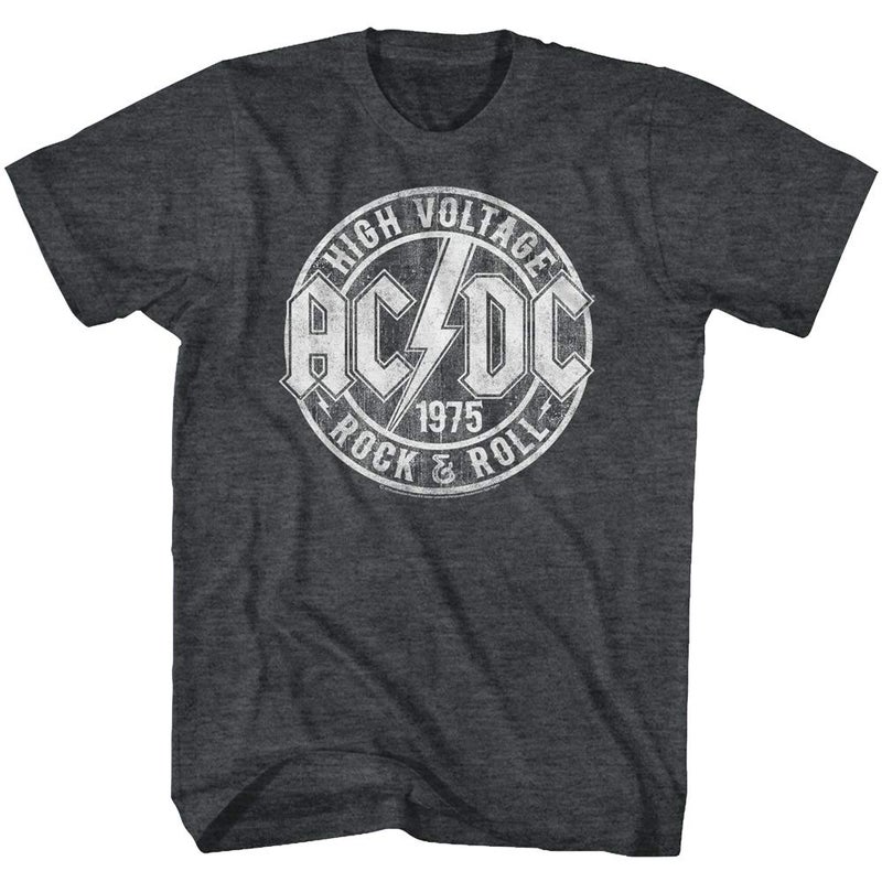 American Classics تي شيرت قصير الأكمام للرجال من ACDC هاي فولتاج 1975 روك آند رول بأسلوب عتيق تي شيرتات جرافيك روك كلاسيكية باللون الأسود الرمادي - Image 1